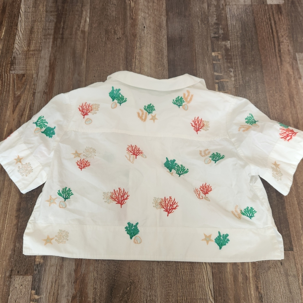 Anthropologie Maeve Oversized Cropped Embroidered Surf Top - Picture 6 of 9